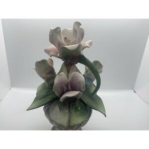 Vintage Pink Capodimonte Porcelain Flower Boquet Centerpiece Made in Italy Rare
